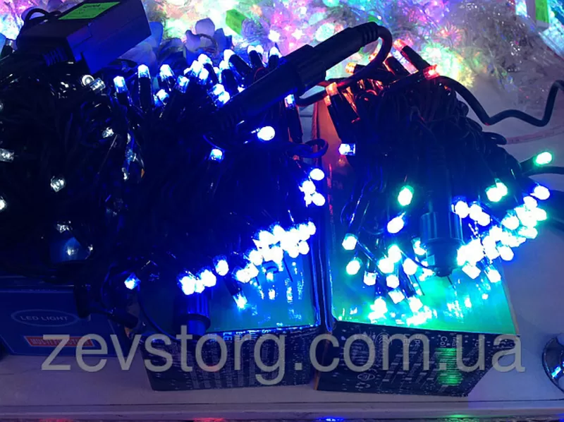 НОВОГОДНЯЯ ГИРЛЯНДА НИТЬ 10 М,  ЧЕРНЫЙ КАБЕЛЬ(100 LED), СИНИЙ, МУЛЬТИ